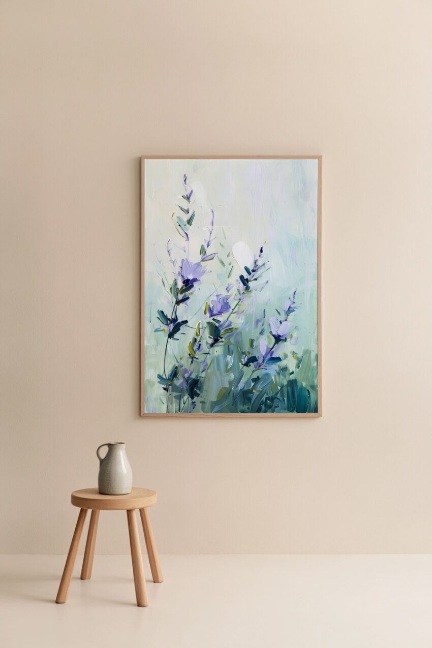 Malerei Poster Blütenzweige blau zart grün