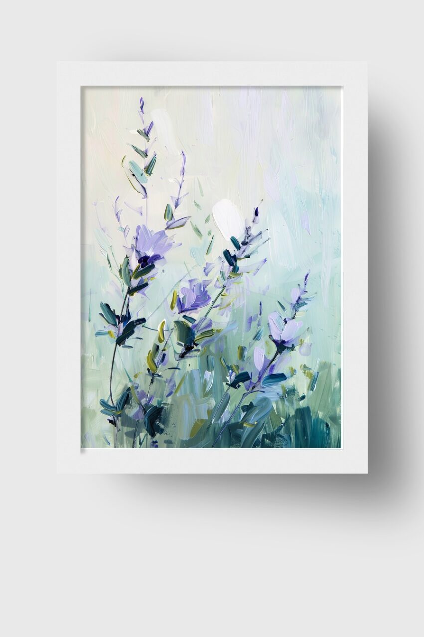 Malerei Poster Blütenzweige blau zart grün