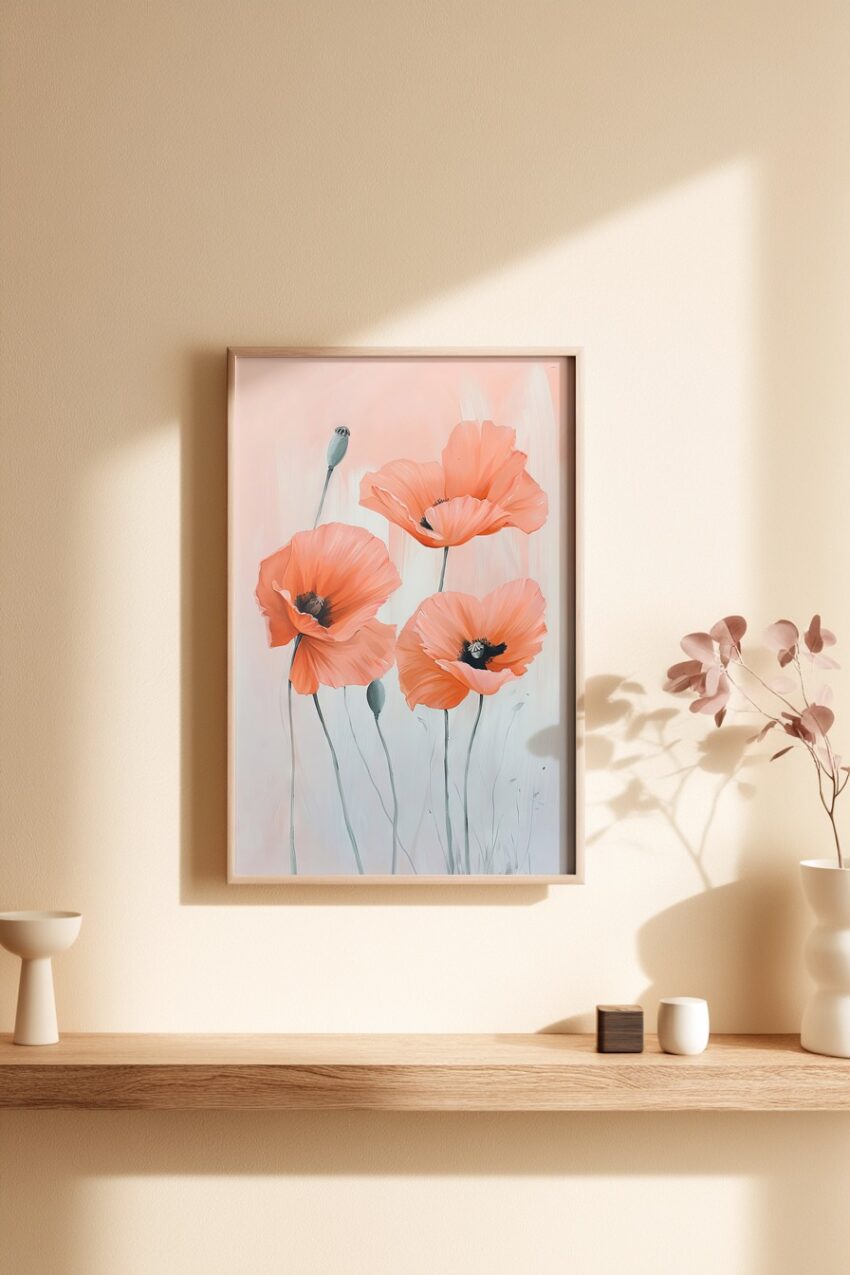 Illustration Poster Mohnblüten orange pastell minimalistisch