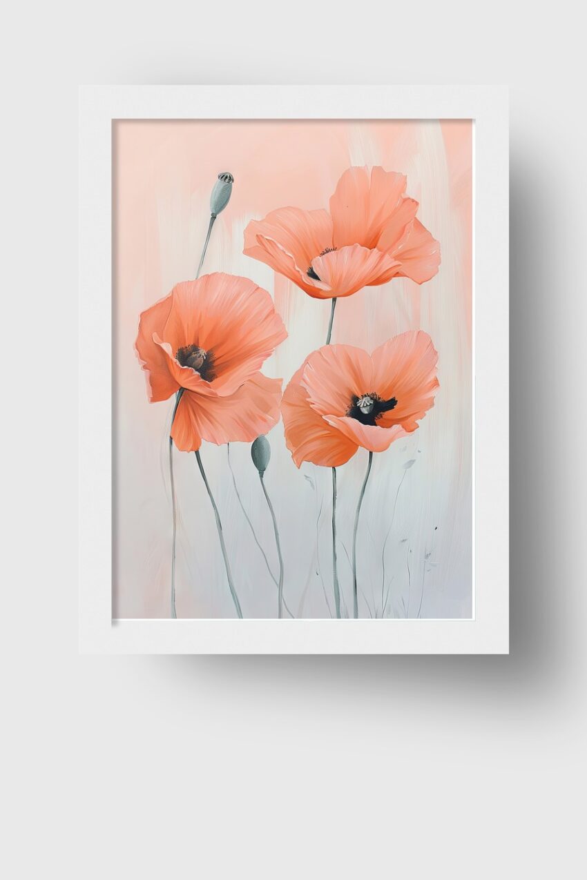 Illustration Poster Mohnblüten orange pastell minimalistisch