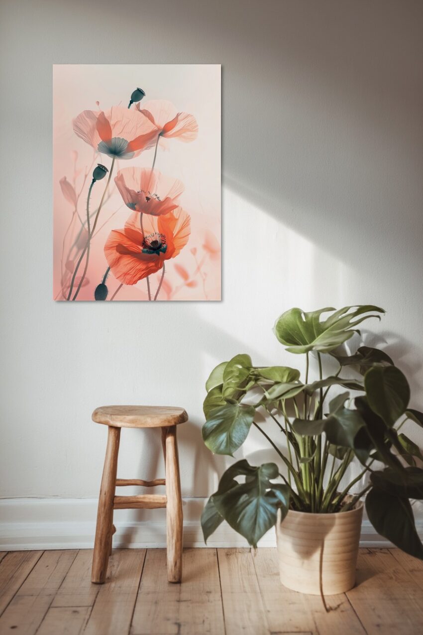 Digitale Kunst Poster Mohnblume zart pastellfarben transparent