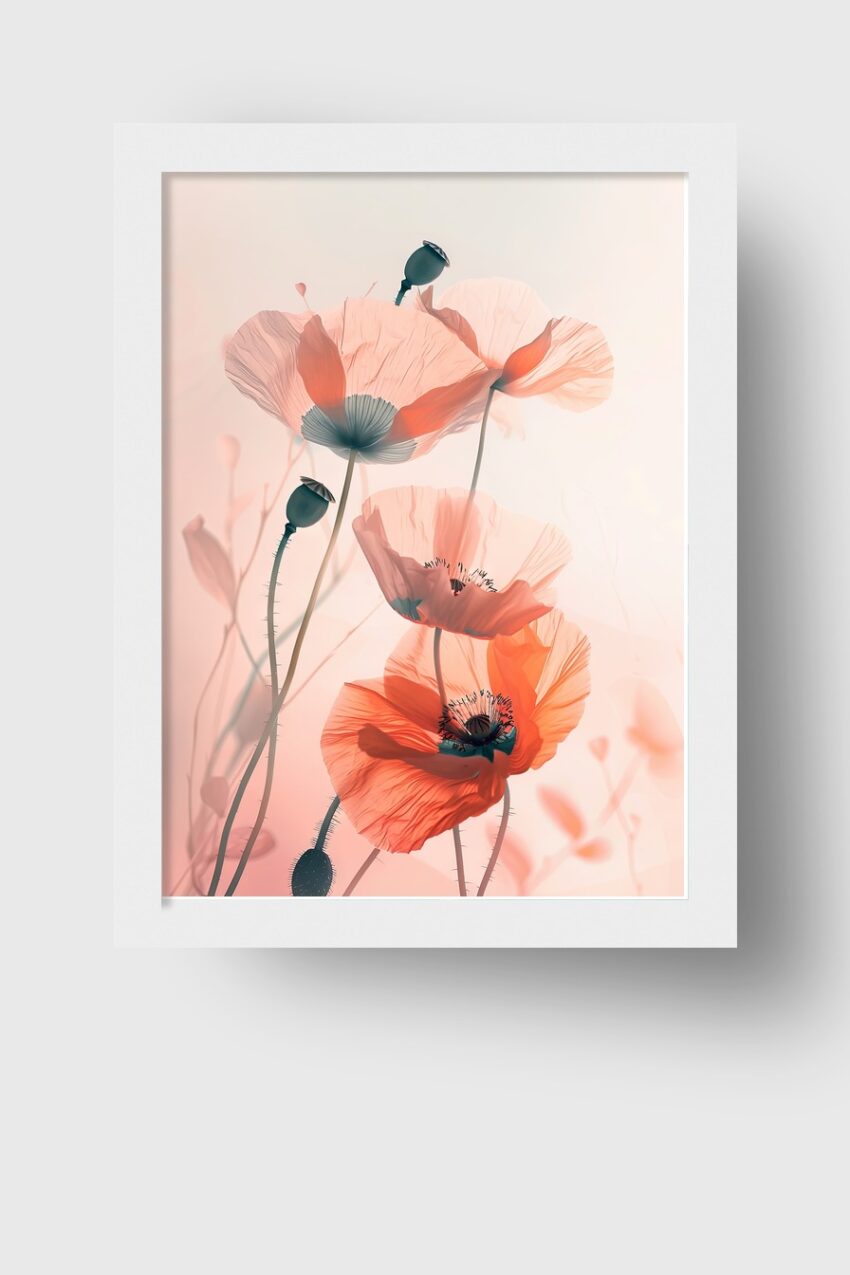 Digitale Kunst Poster Mohnblume zart pastellfarben transparent