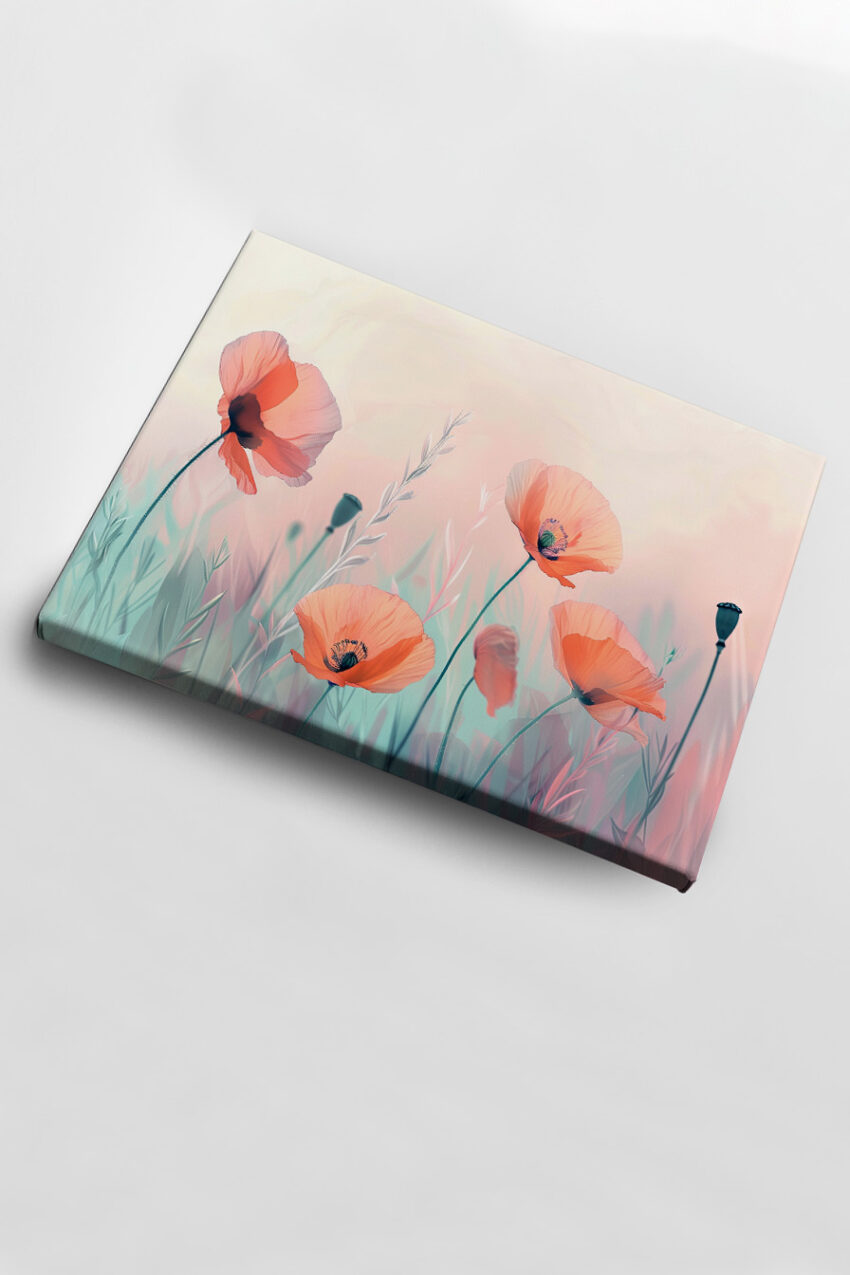 Illustration Poster Mohnblumen zart pastellfarben rosa grün