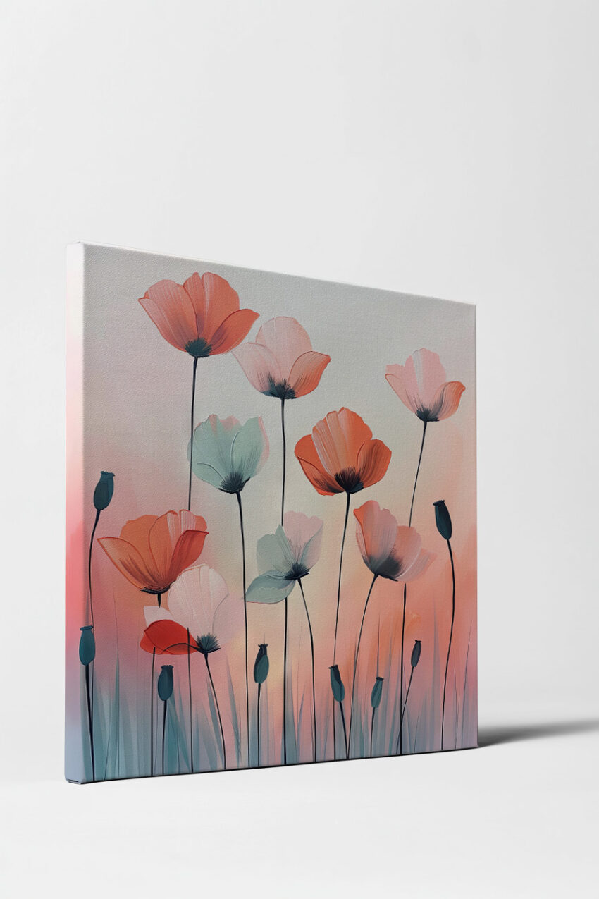 Illustration Poster Mohnblume filigran rot pastell
