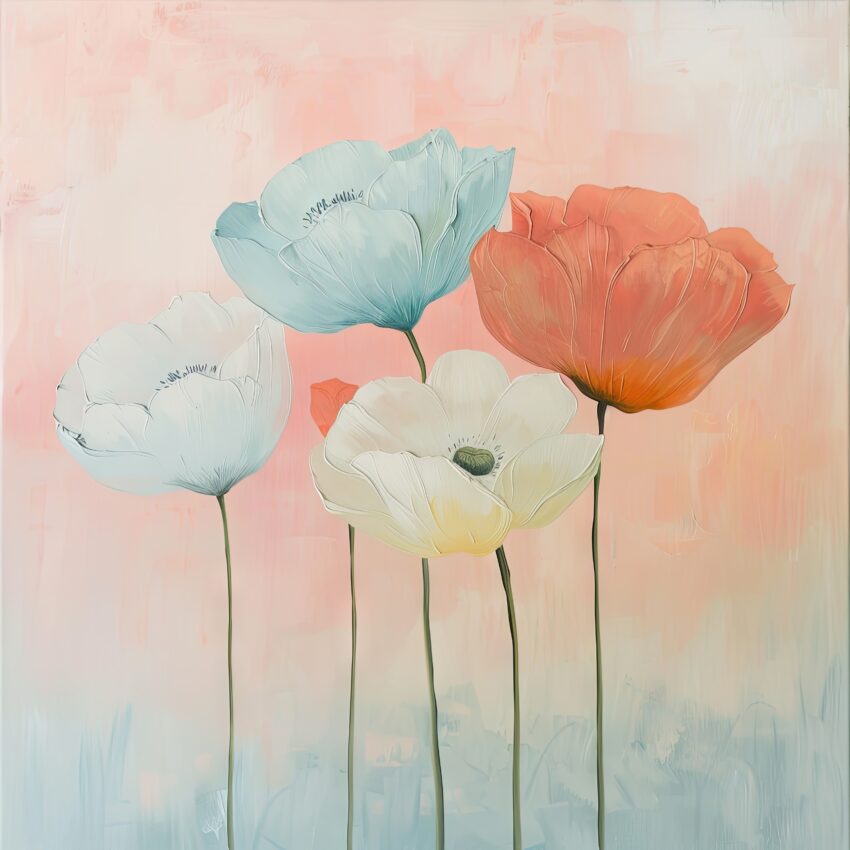 Illustration Poster Mohnblumen zart pastellfarben