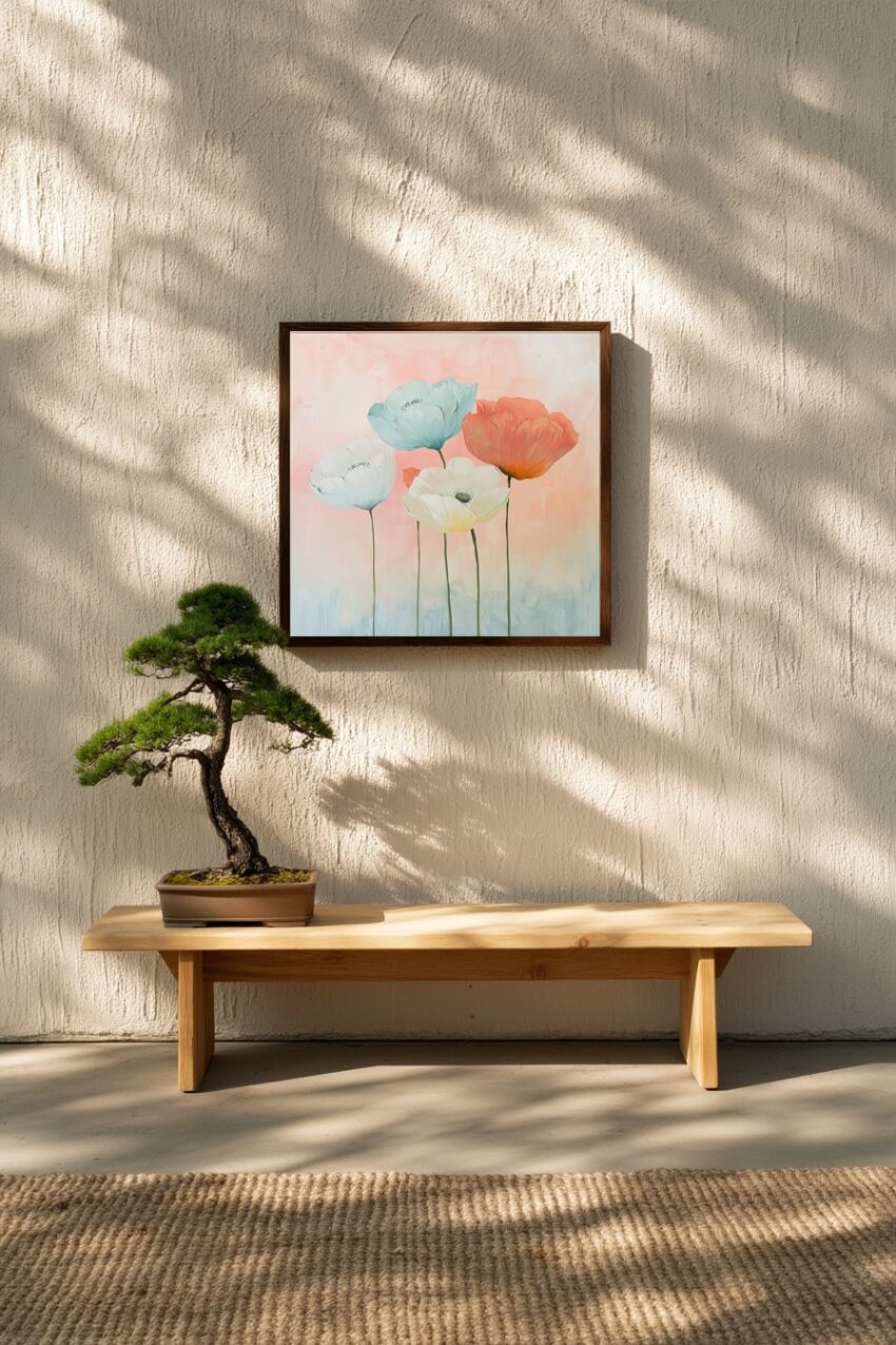 Illustration Poster Mohnblumen zart pastellfarben