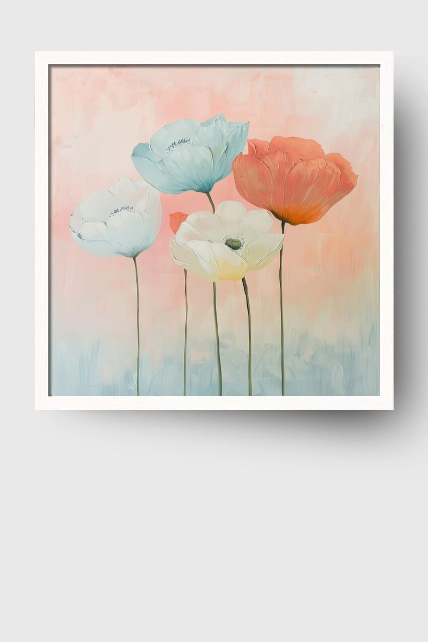 Illustration Poster Mohnblumen zart pastellfarben