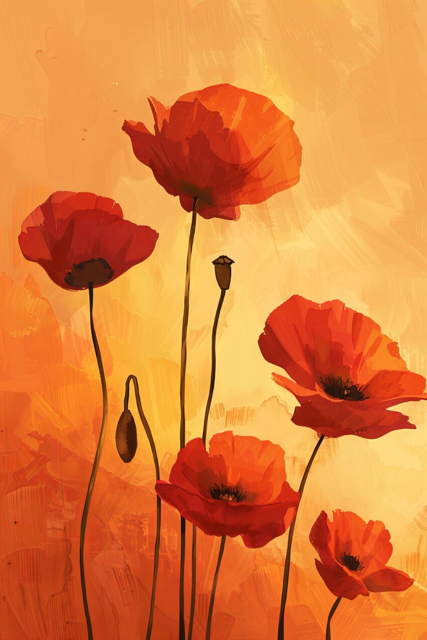 Digitale Kunst Poster Mohnblüte rot warm