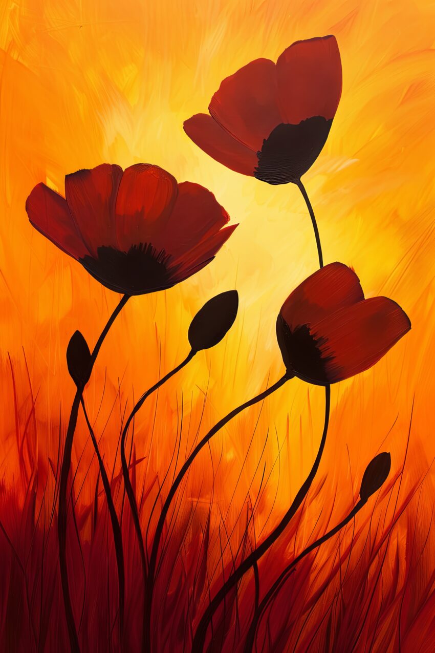 Malerei Poster Mohnblume rot orange leuchtend