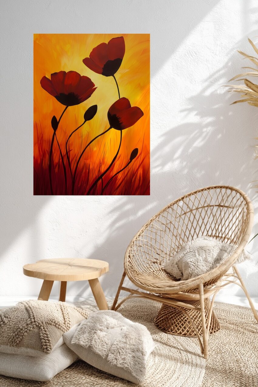 Malerei Poster Mohnblume rot orange leuchtend