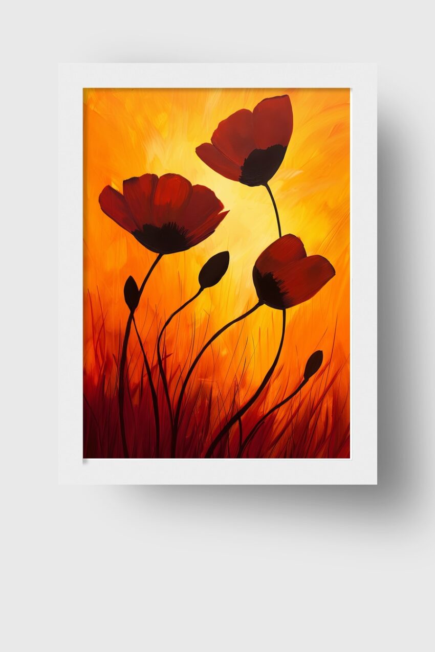 Malerei Poster Mohnblume rot orange leuchtend