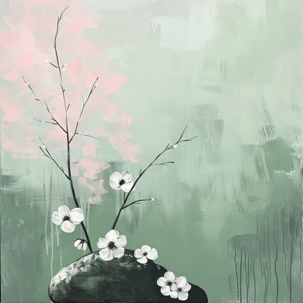 Blumenzweig Stein Leinwandbild