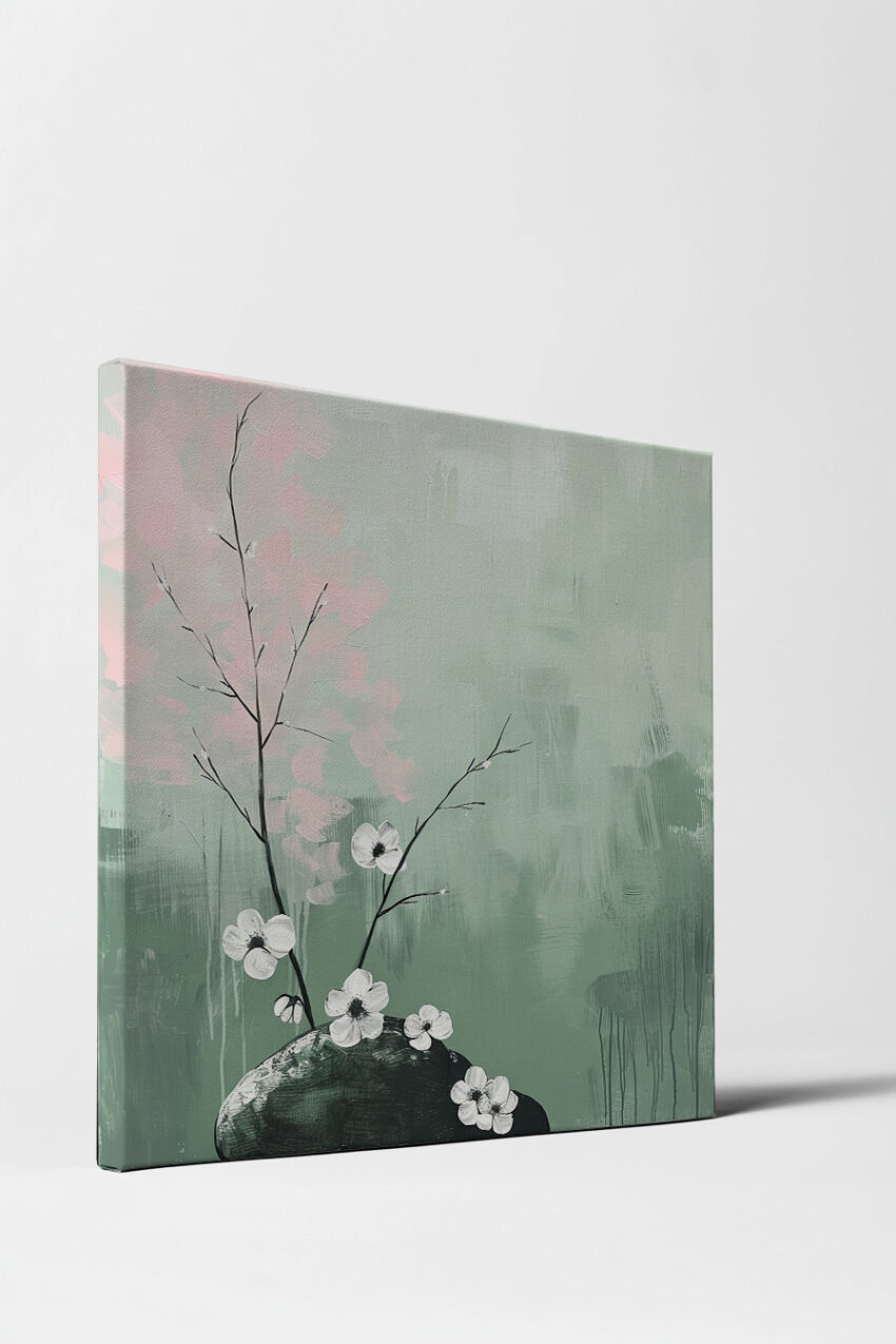 Illustration Poster Blumenzweig Stein minimalistisch weiß grün