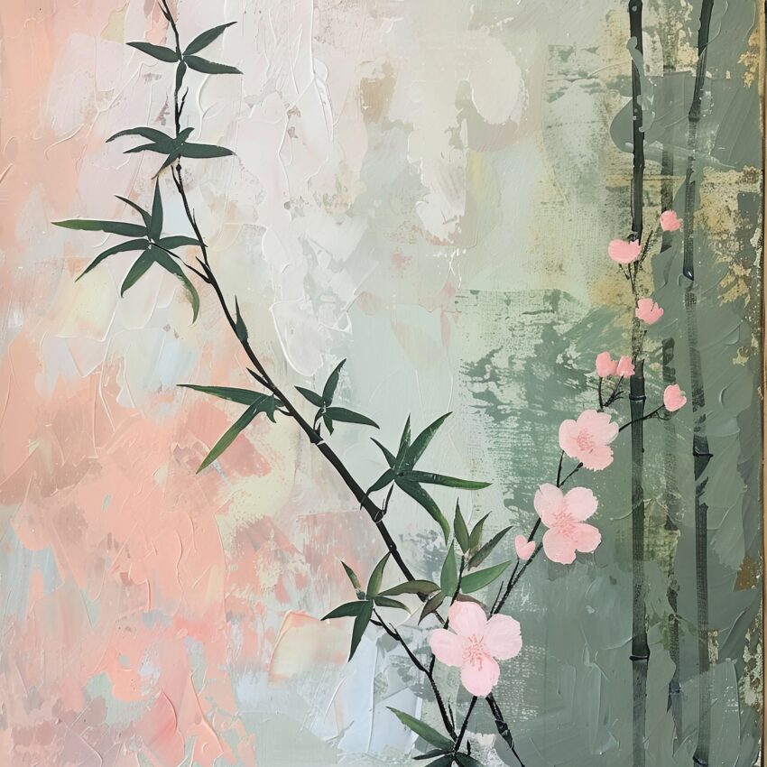 Illustration Poster Kirschblütenzweig zart rosa grün pastell