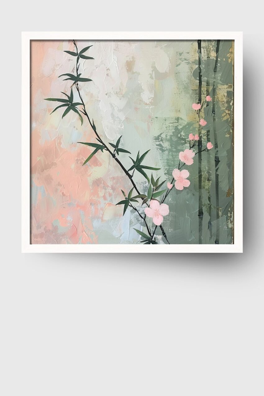 Illustration Poster Kirschblütenzweig zart rosa grün pastell