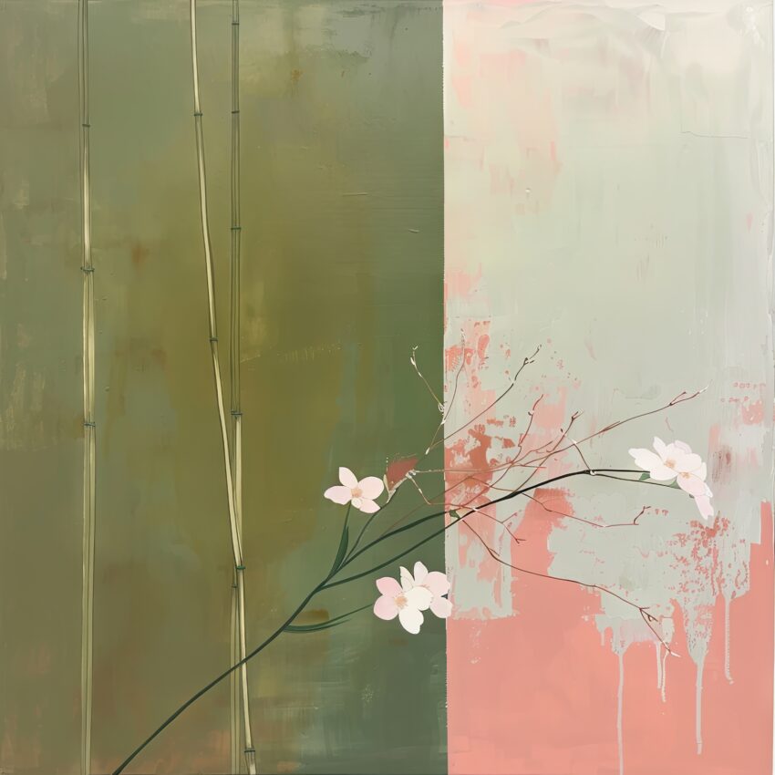 Illustration Poster Zweig Blüten pastell minimalistisch