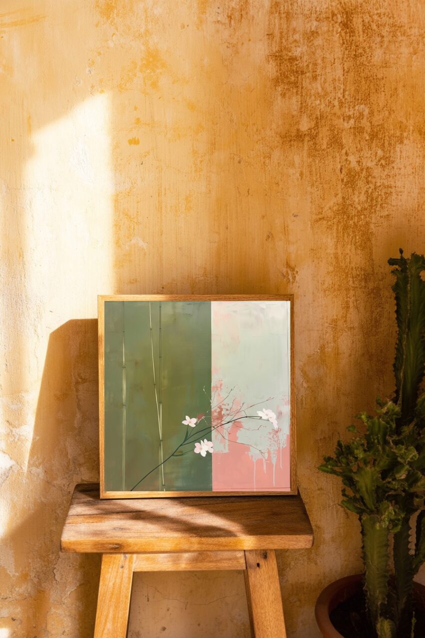 Illustration Poster Zweig Blüten pastell minimalistisch