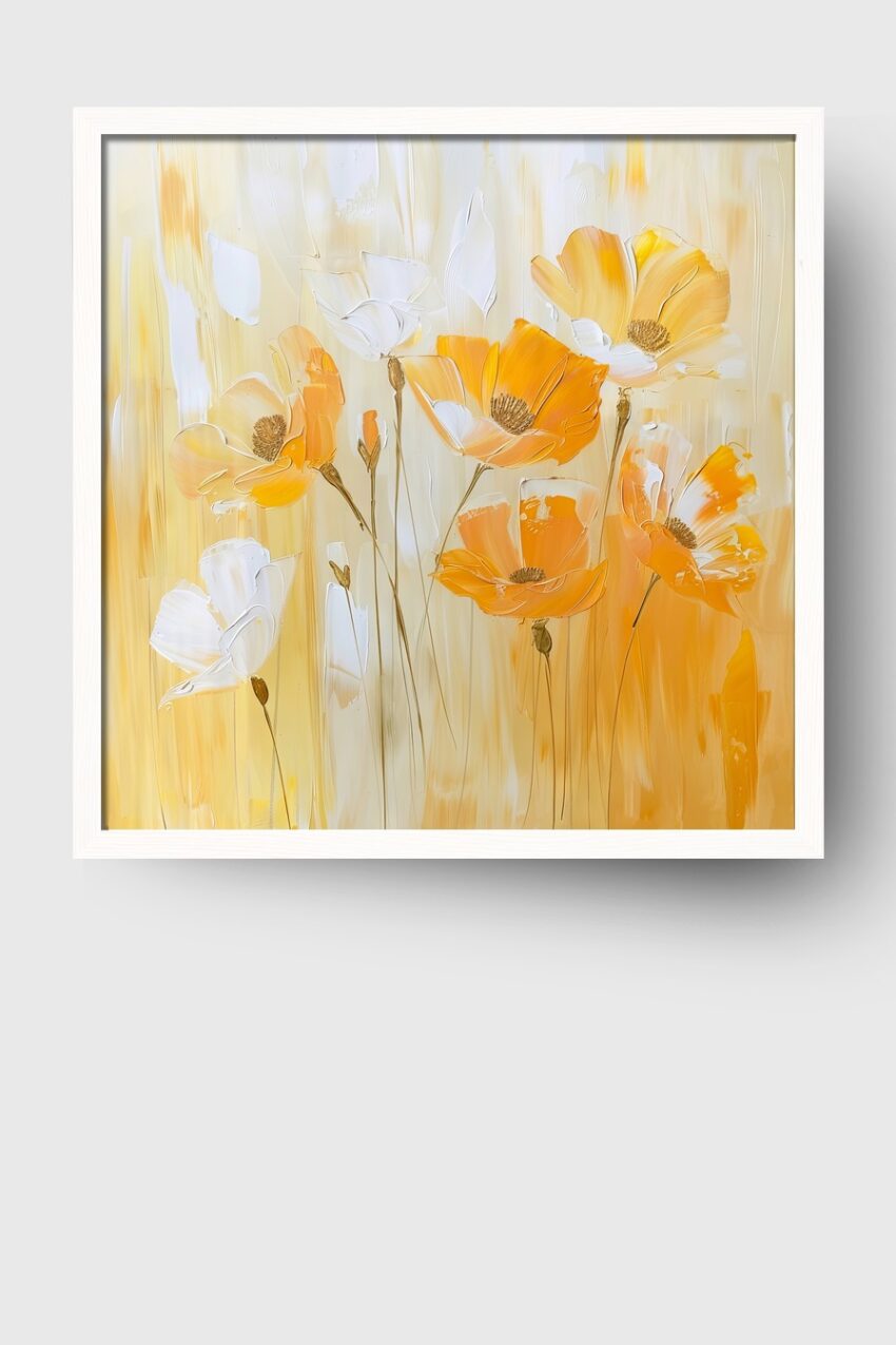 Malerei Poster Mohnblumen orange weiß