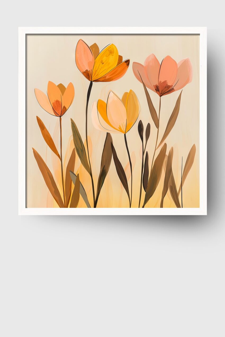 Illustration Poster Frühlingsblüten orange gelb zart
