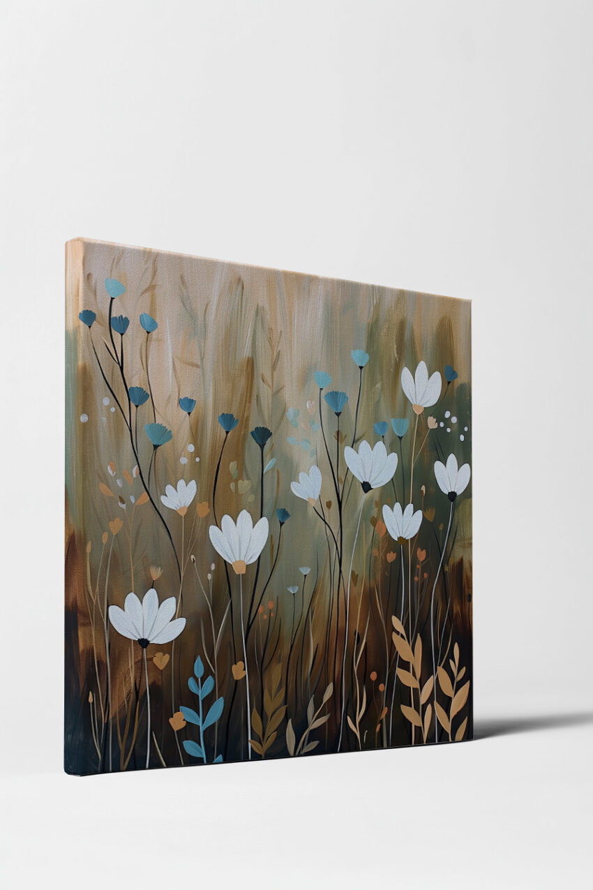 Illustration Poster Blumen weiße Blüten blau braun