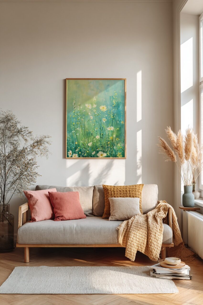 Malerei Poster Wiesenblumen frisch gelb weiß