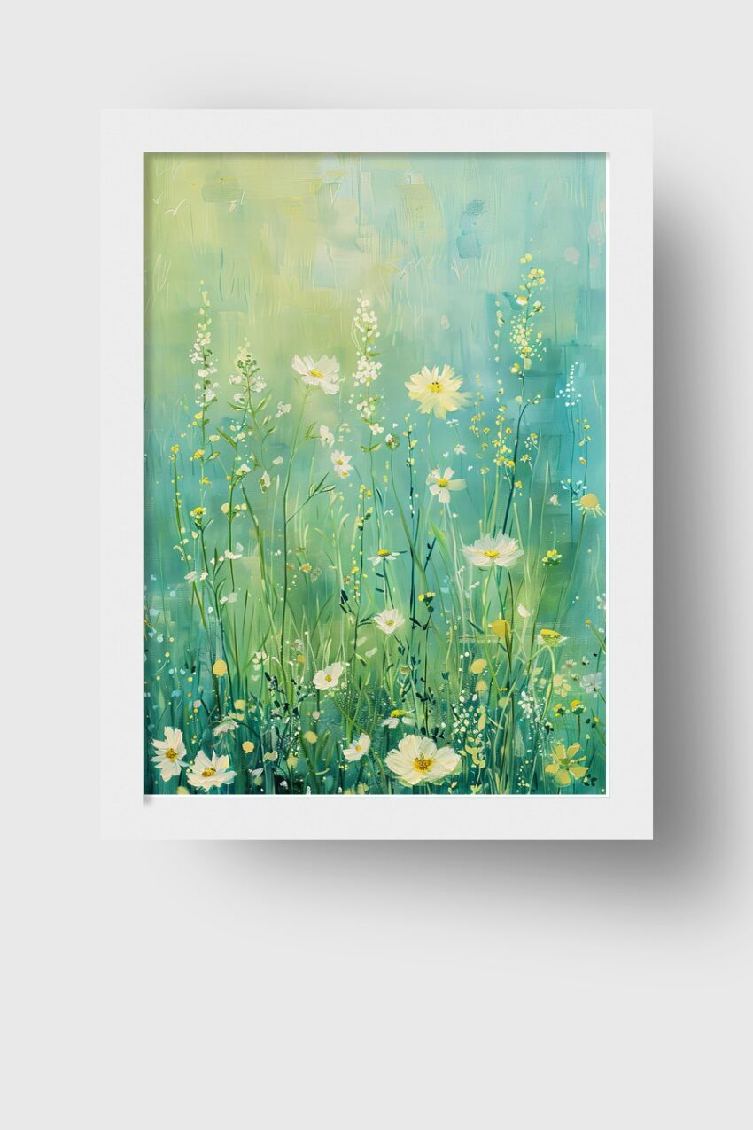 Malerei Poster Wiesenblumen frisch gelb weiß