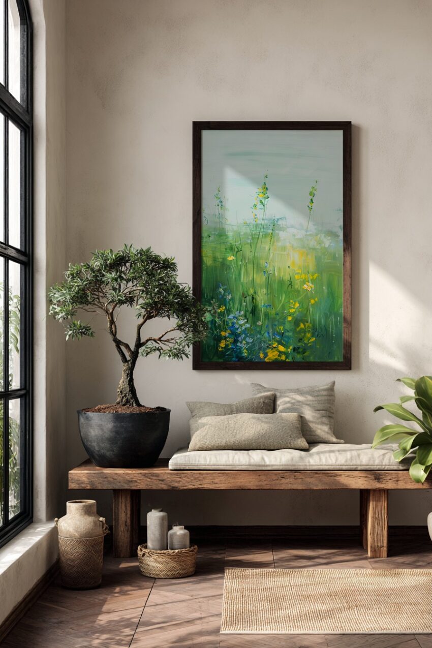 Malerei Poster Wiese abstrakt grün gelb blau