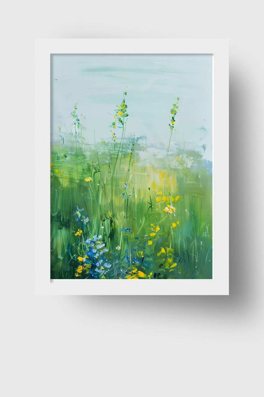 Malerei Poster Wiese abstrakt grün gelb blau