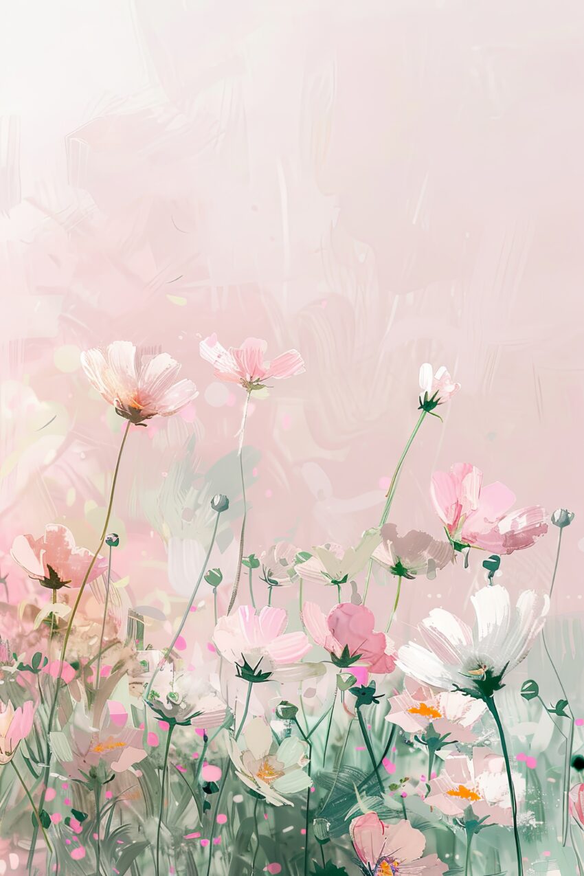 Digitale Kunst Poster Wildblumenwiese zart rosa grün