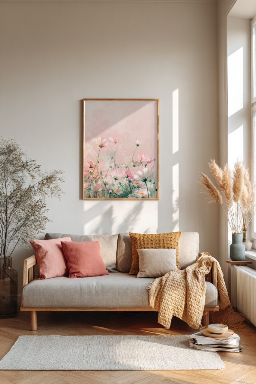 Digitale Kunst Poster Wildblumenwiese zart rosa grün