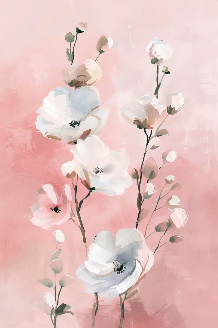 Digitale Kunst Poster Anemonen Pastell weiß rosa