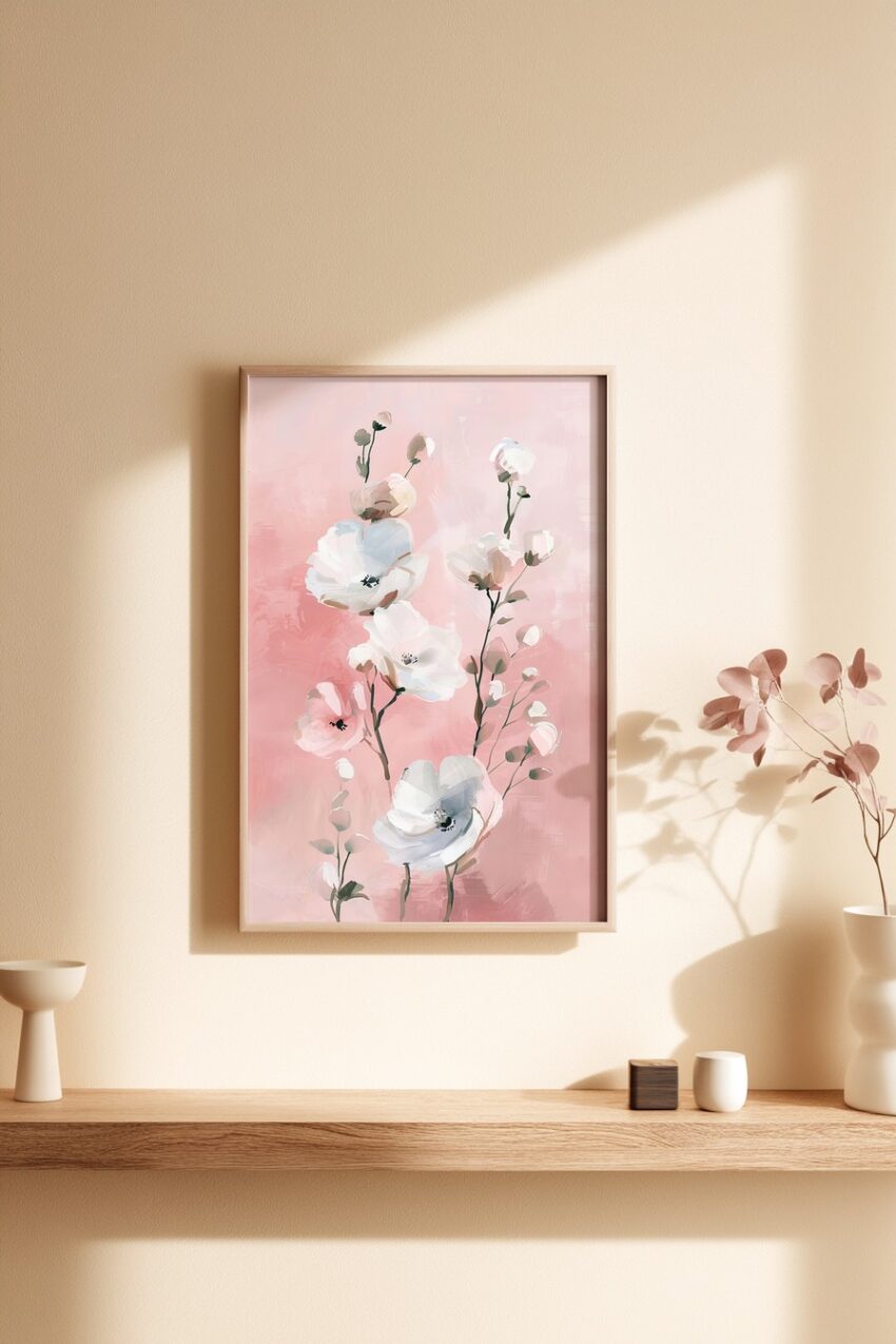 Digitale Kunst Poster Anemonen Pastell weiß rosa