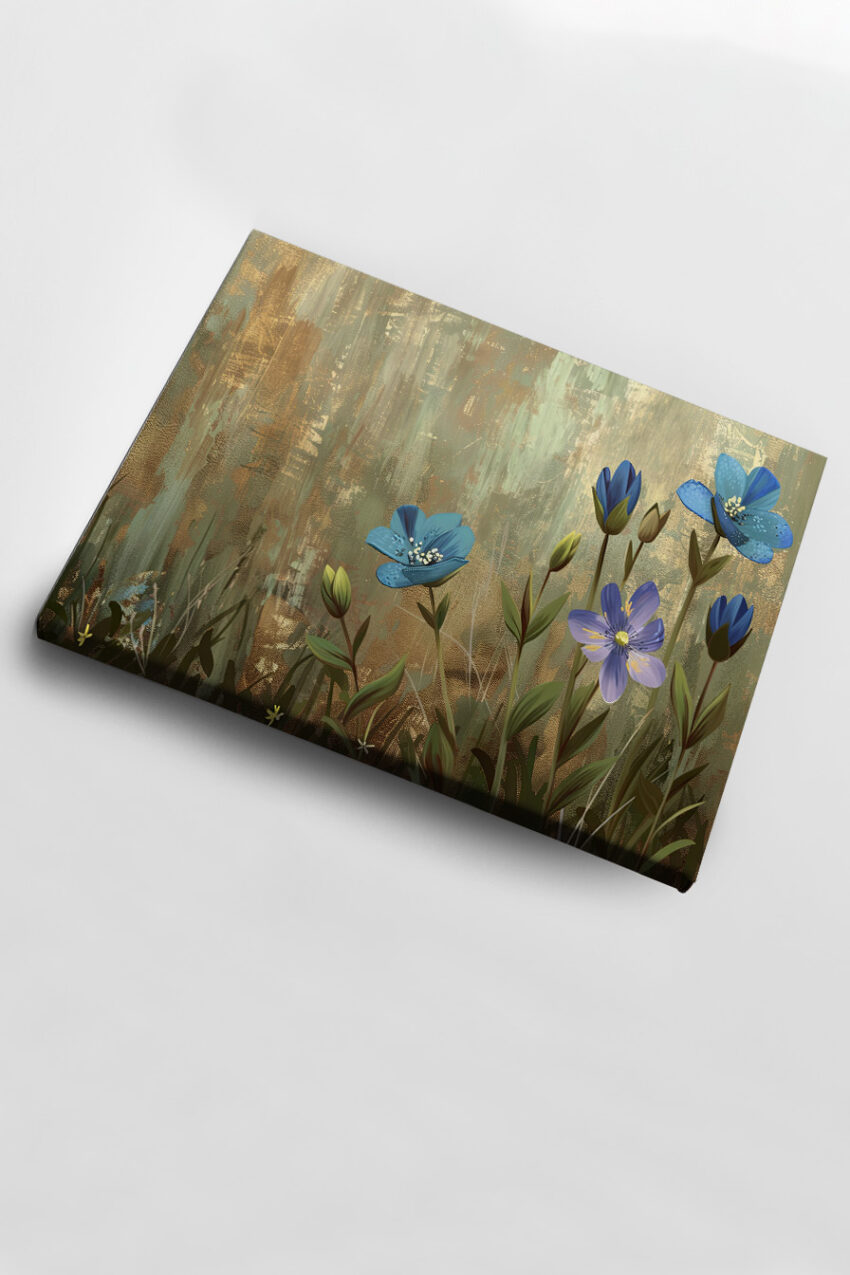 Digitale Kunst Poster Blaue Blüten blau grün florale Natur