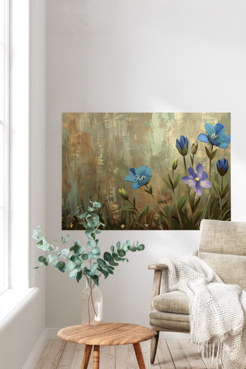 Digitale Kunst Poster Blaue Blüten blau grün florale Natur