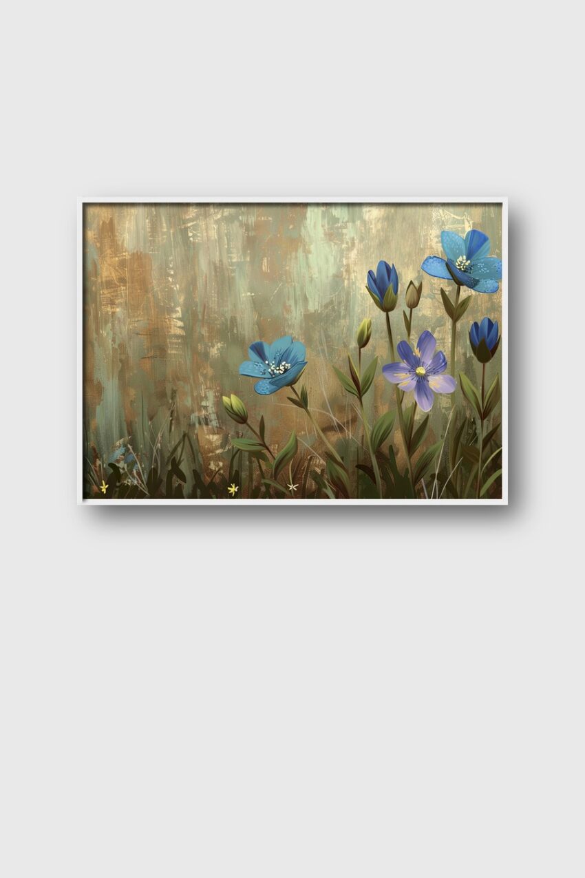 Digitale Kunst Poster Blaue Blüten blau grün florale Natur