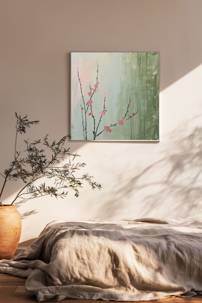 Illustration Poster Kirschzweig pastell zart rosa