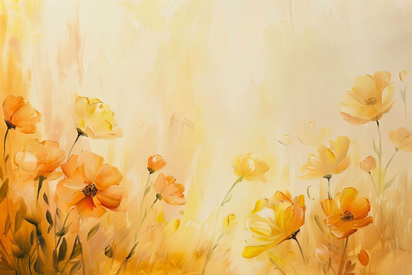 Malerei Poster Mohnblumen gelb orange zart warm