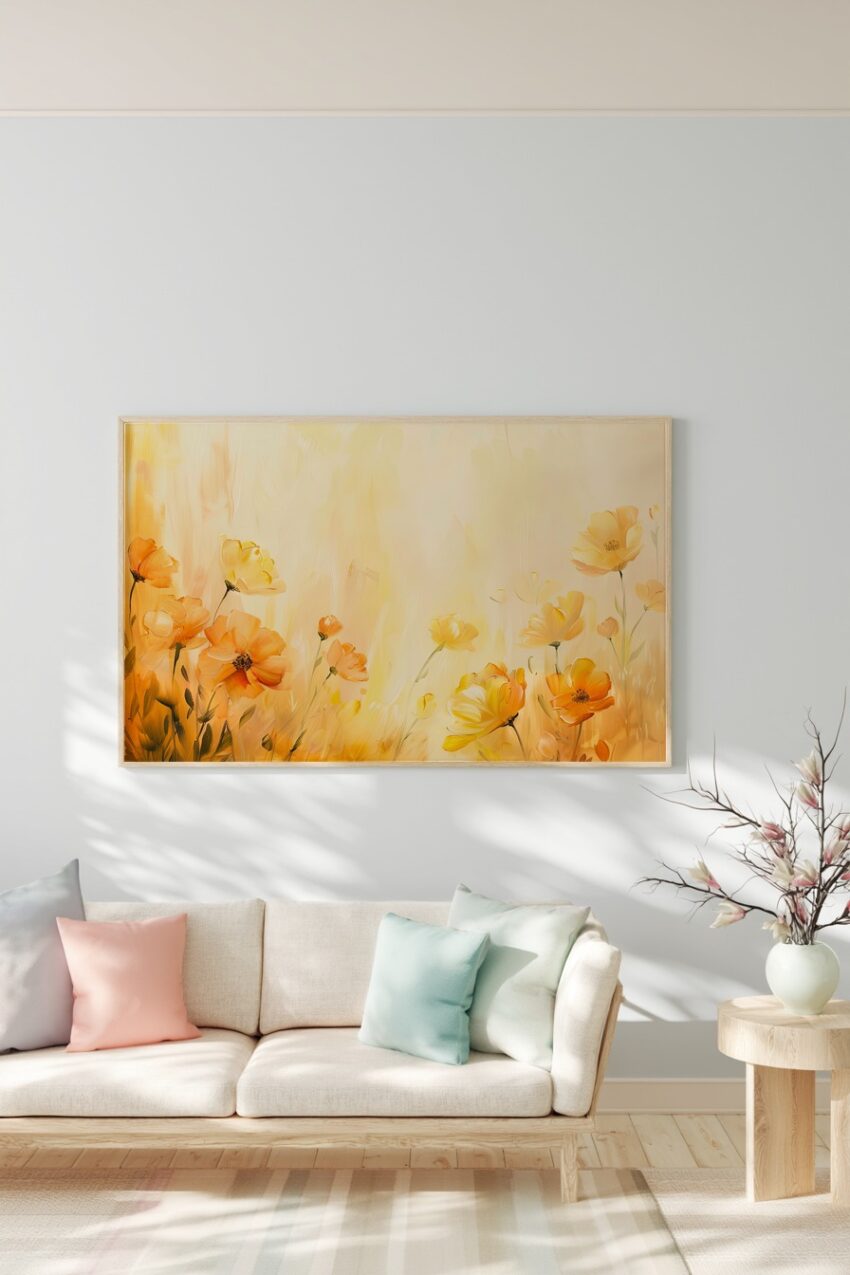 Malerei Poster Mohnblumen gelb orange zart warm