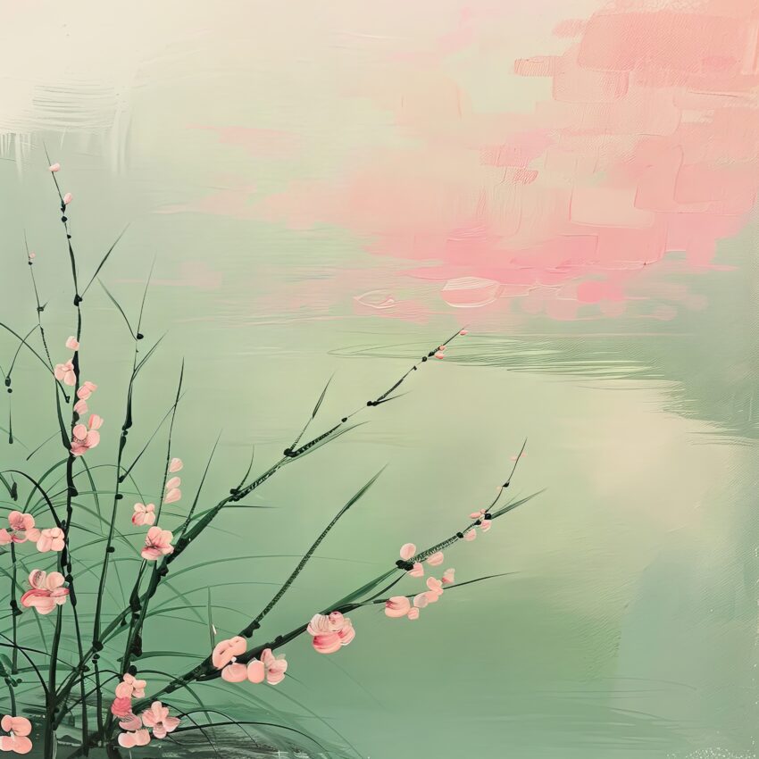 Digital Poster Zweig Blüten rosa zart minimalistisch