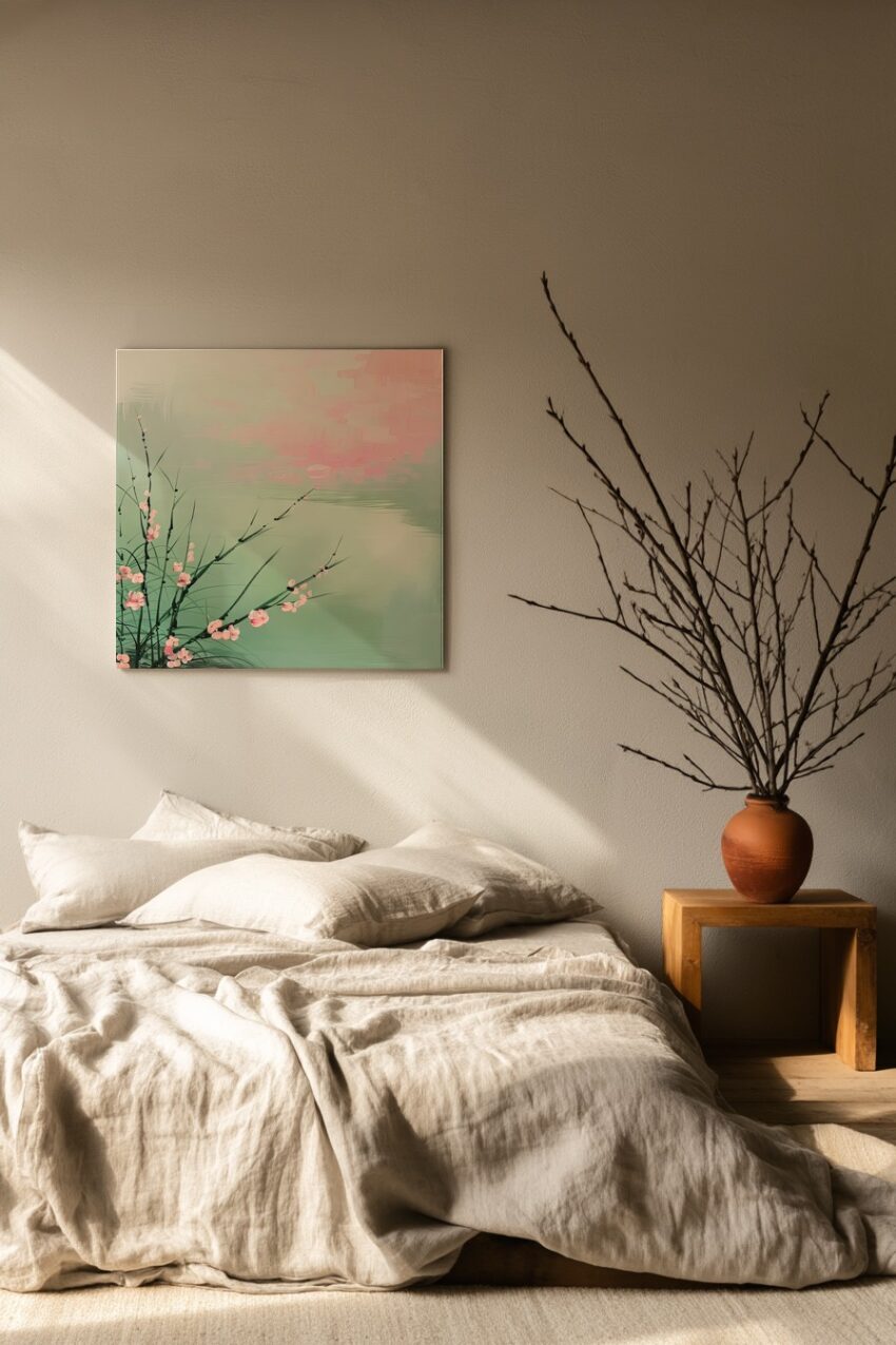 Digital Poster Zweig Blüten rosa zart minimalistisch