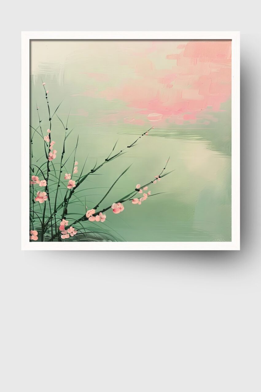 Digital Poster Zweig Blüten rosa zart minimalistisch