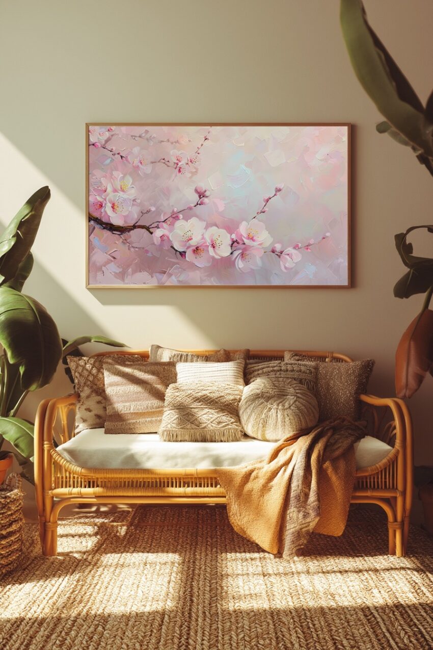 Malerei Poster Kirschblüte Pastell zart