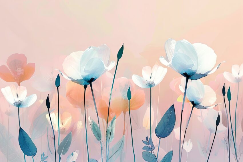 Digitale Kunst Poster Blüten weiß orange pastellig zart