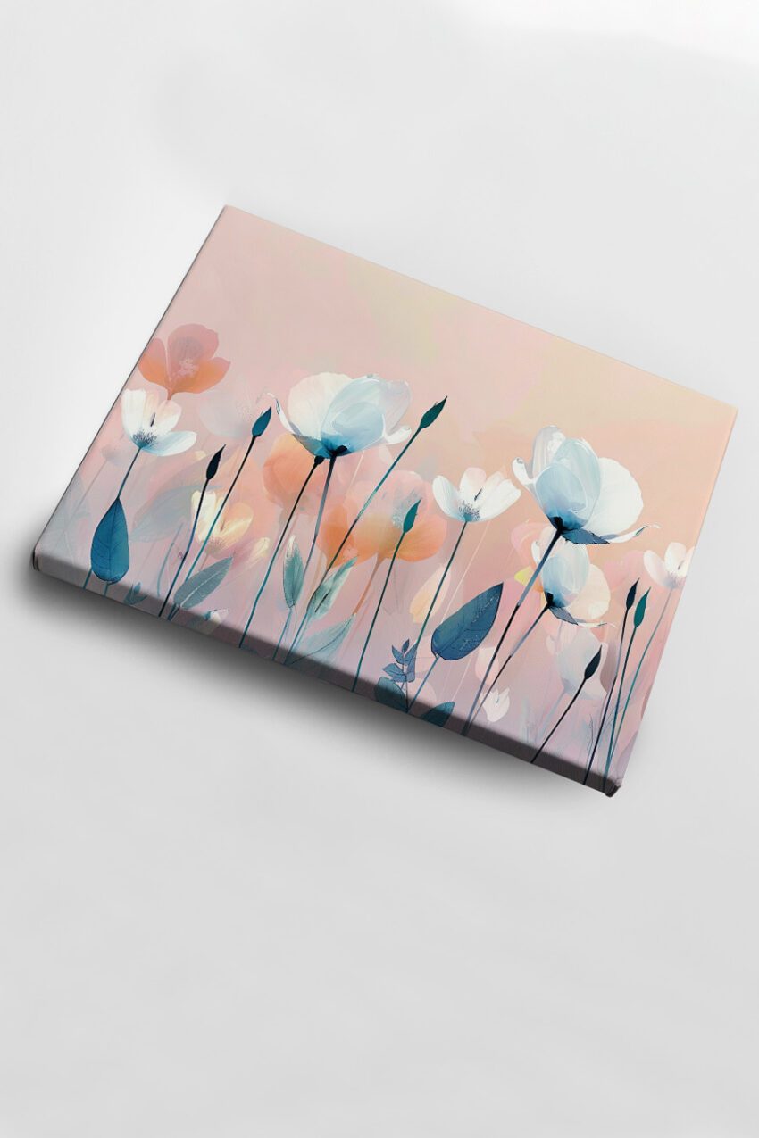 Digitale Kunst Poster Blüten weiß orange pastellig zart