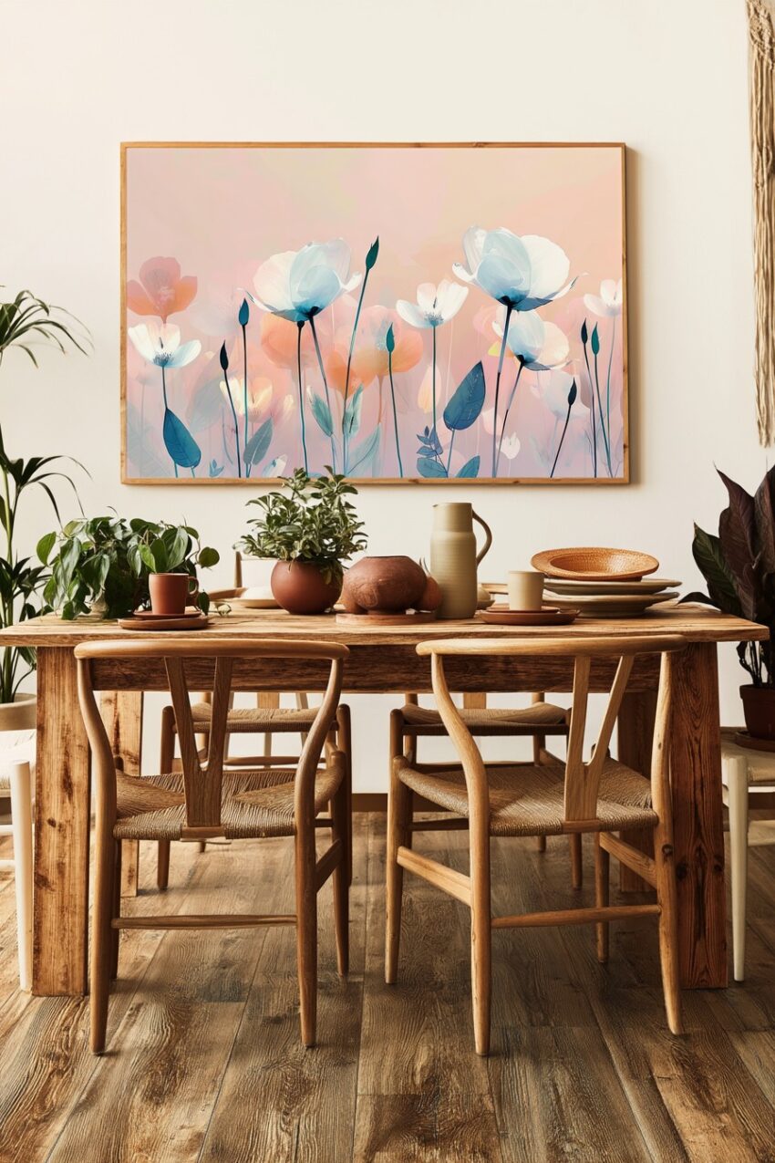 Digitale Kunst Poster Blüten weiß orange pastellig zart