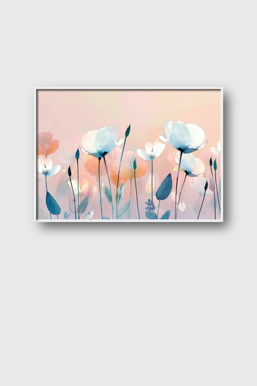 Digitale Kunst Poster Blüten weiß orange pastellig zart