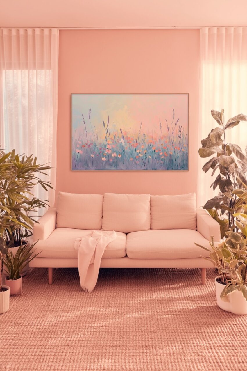 Malerei Poster Blumenwiese zart pastellfarben sanft