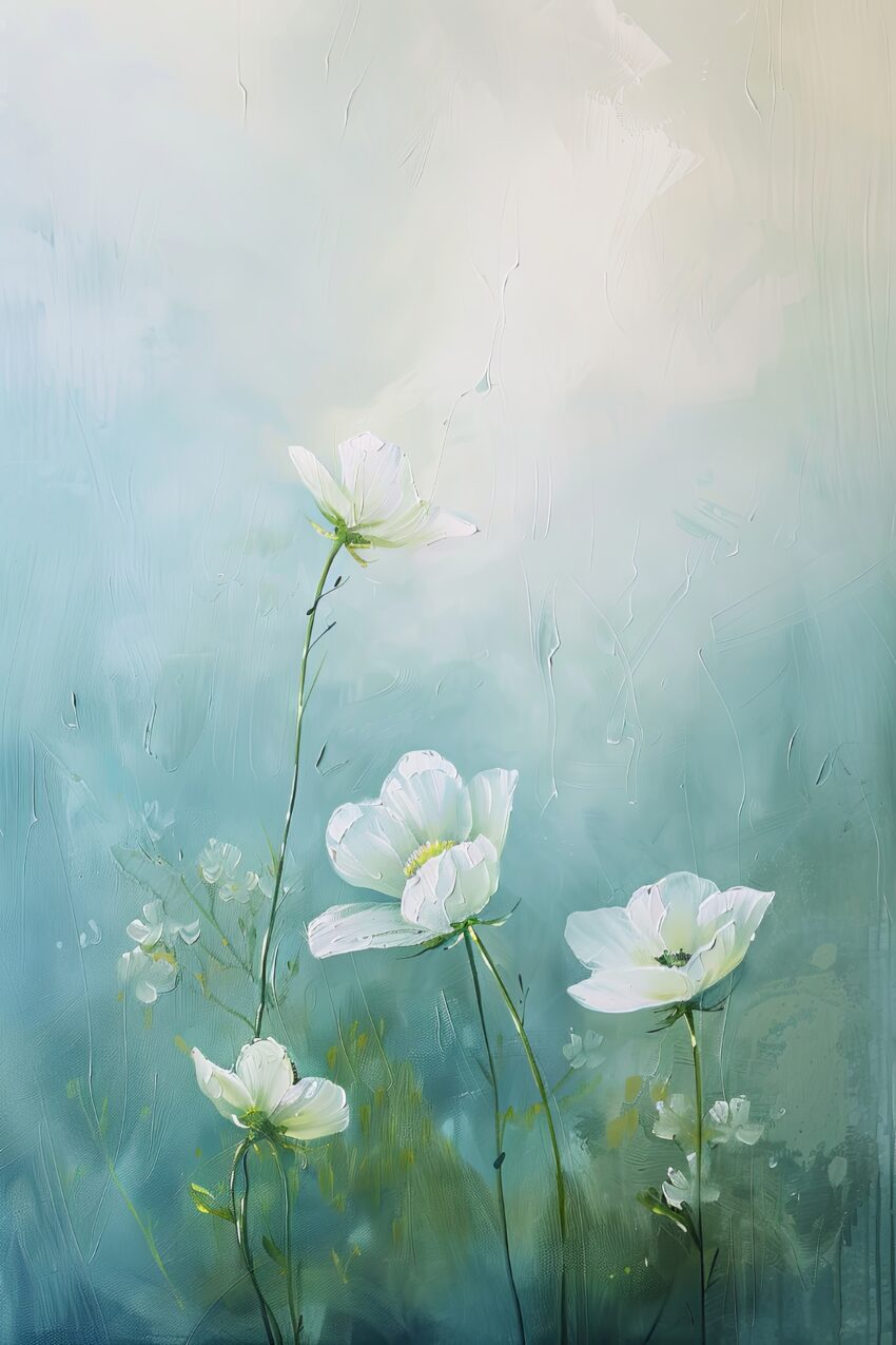 Illustration Poster weiße Blüten minimalistisch hell