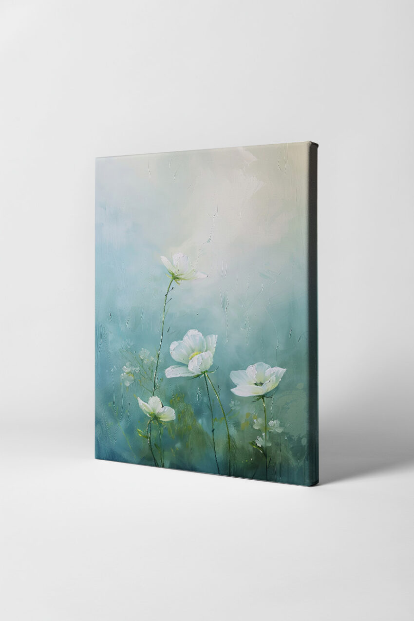 Illustration Poster weiße Blüten minimalistisch hell