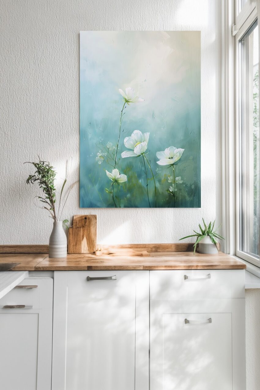 Illustration Poster weiße Blüten minimalistisch hell